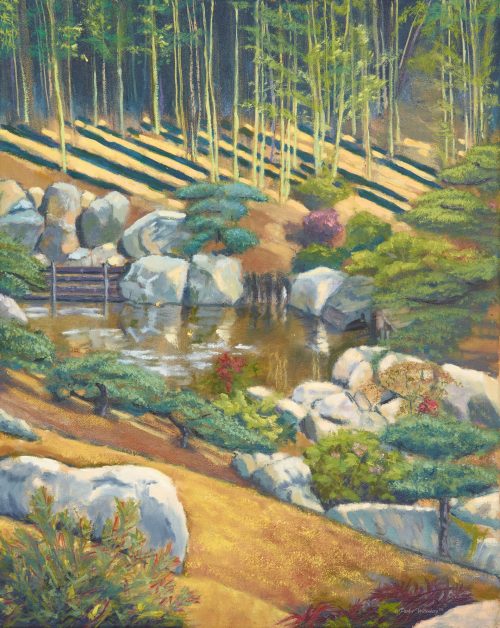 Morning, Bamboo and Pond, Japanese Garden